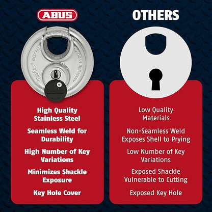 ABUS - Diskus 20/70 Padlock with Key - 2 Pack (2.75") 70mm - Heavy Duty Stainless Steel - Cut, Rust & Drill Resistant - Storage & Outdoor - Pad Lock with 2 Keys (Keyed Different) - Locker Lock