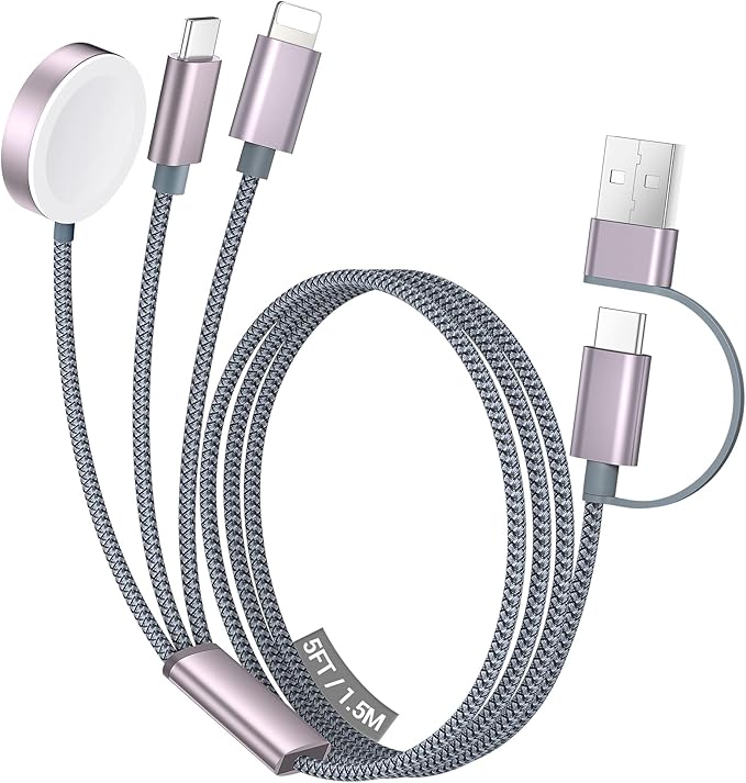 Temdan for Travel Vacation Essentials,3 in 2 USB C Cable for Apple Watch Charger/iPhone 17 Charger/Lightning,Multi Charging Cable Cord,Camping Essentials,Designed for iWatch &iPhone 16-12-5FT