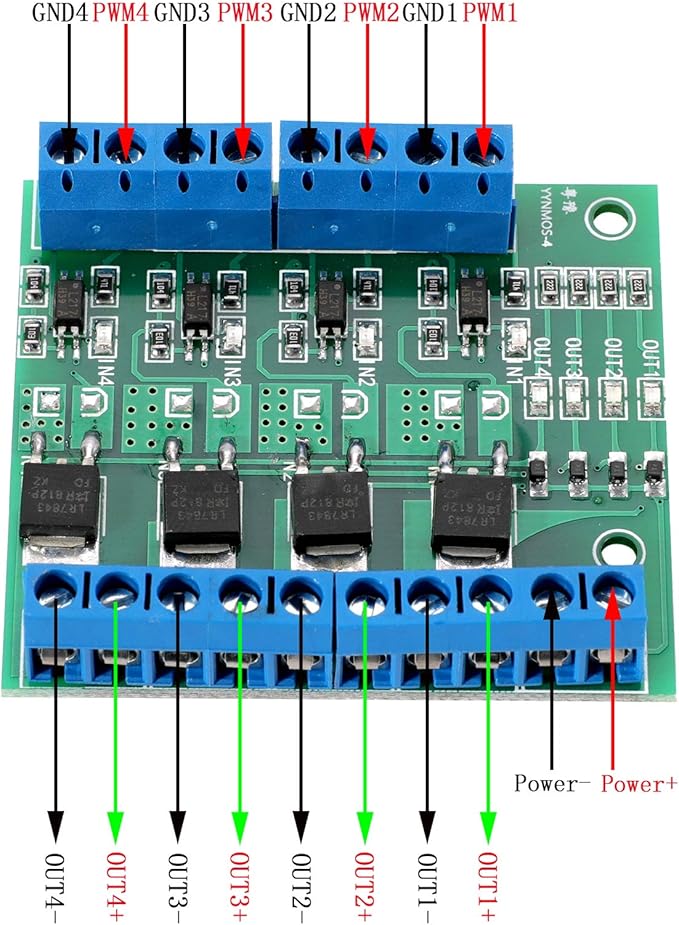 MOSFET Trigger Switch 4 Channel Drive Module 400W DC 3.7-27V 10A Large Power PWM Adjustment Electronic Switch Control Board