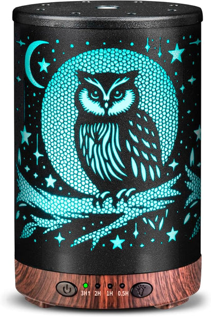 Essential Oil Diffuser Metal Aromatherapy Diffuser, Cool Mist Diffuser with 7 Color Lights for Home Office Spa (Owl)