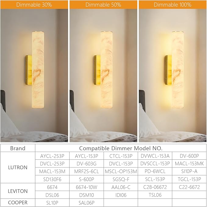 LMQNINE Natural Alabaster Wall Sconces Set of Two Spanish Marble Wall Light Cylinder Modern Gold LED Sconce for Living Room Bedroom Bathroo Stairs（S-2Pack）