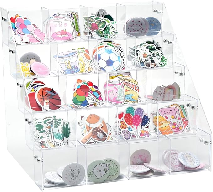 UCEC Sticker Display Stand 5 Tiers Acrylic Stand, 20 Pockets Sticker Holder Display, Versatile Event Organizer for Trade Shows, Retail Stores, and Supplier Meetings