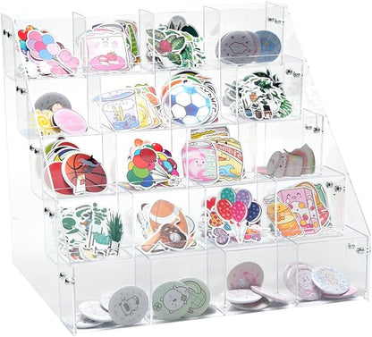 UCEC Sticker Display Stand 5 Tiers Acrylic Stand, 20 Pockets Sticker Holder Display, Versatile Event Organizer for Trade Shows, Retail Stores, and Supplier Meetings