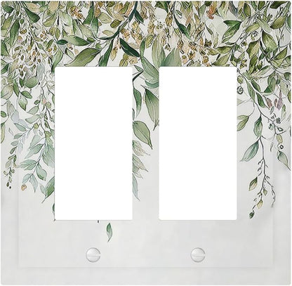 Decorative Outlet Covers Sage Green Eucalyptus Watercolor Plant Leaves 2 Gang Double GFCI Rocker Electrical Wall Panels Light Switch Cover Plate for Bedroom Bathroom Decor