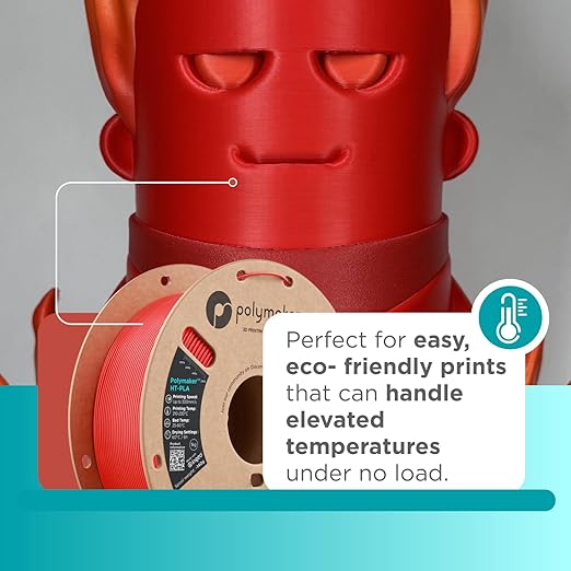 Polymaker HT-PLA Filament 1.75mm Red, High Temp PLA for 3D Printing, Heat Stable Up to 150°C, Easy to Print, Works with Most FDM Printers, 1kg Spool