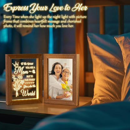 Tiblue Christmas Gifts for Mom from Daughter Son Best Mom Gifts Unique, Engraved Night Light with Mother Picture Frame 5x7, Solid Wood New Mama Mothers Day Gift for Mother-in Law Wife