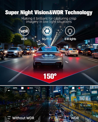 CATCATCH 4 Channel Dash Cam 360° View,4K Front and Rear Dash Camera for Cars,WDR Night Vision,Smart Voice Control,Built-in WiFi&GPS,G-Sensor,24H Parking Mode,Free 64GB SD Card,Suction Cup
