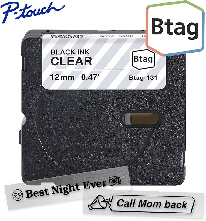 Brother Genuine P-Touch Btag BTAG131 Black on Clear Label Tape ~1/2in by 13.1ft (12mm x 4m)
