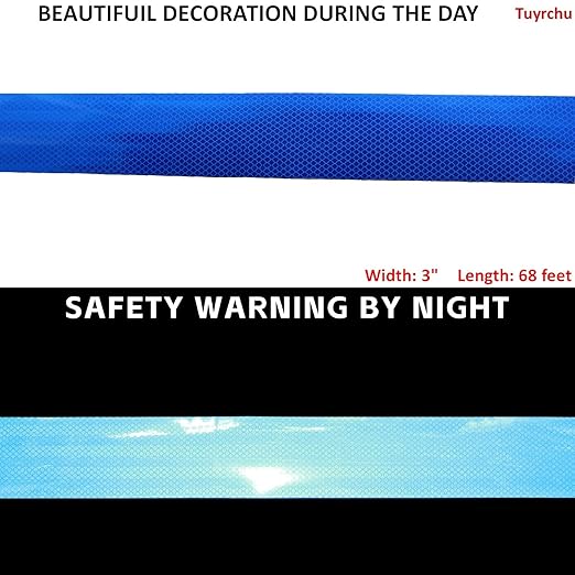 Non Fading Reflective Tape Blue 3 inch, Outdoor Waterproof High Visibility Warning Industrial Marking Tape, Safety Stickers (68 feet)