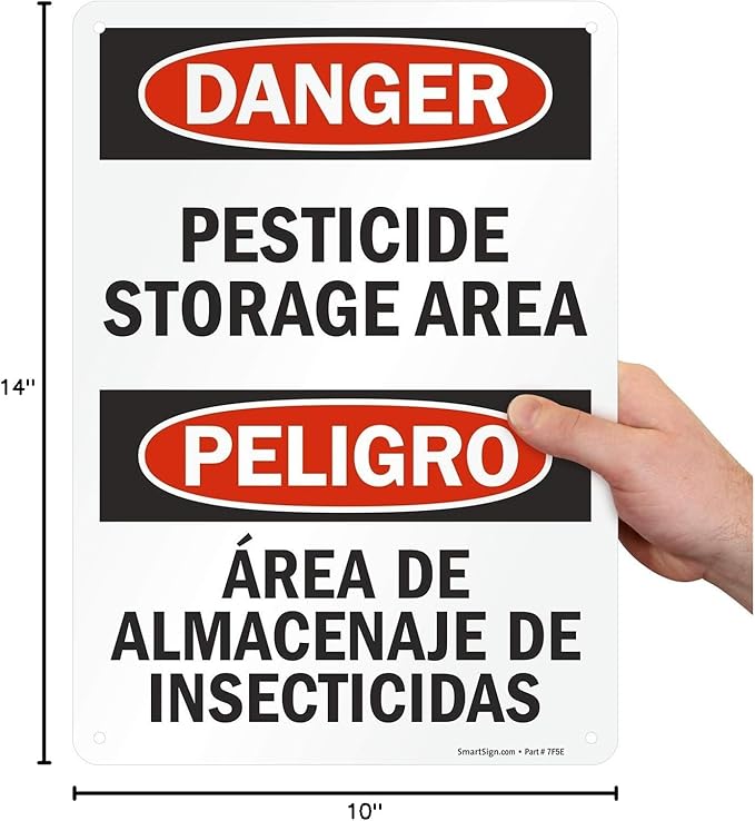 SmartSign "Danger - Pesticide Storage Area" Bilingual Sign | 10" x 14" Aluminum