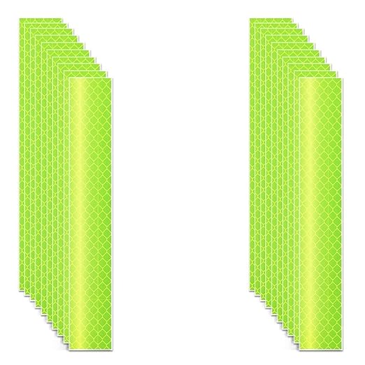 Non Fading Fluorescent Yellow Reflective Stickers 1 inch X 6 inch, Outdoor Waterproof High Visibility Safety Adhesive Reflector (20 Pcs)