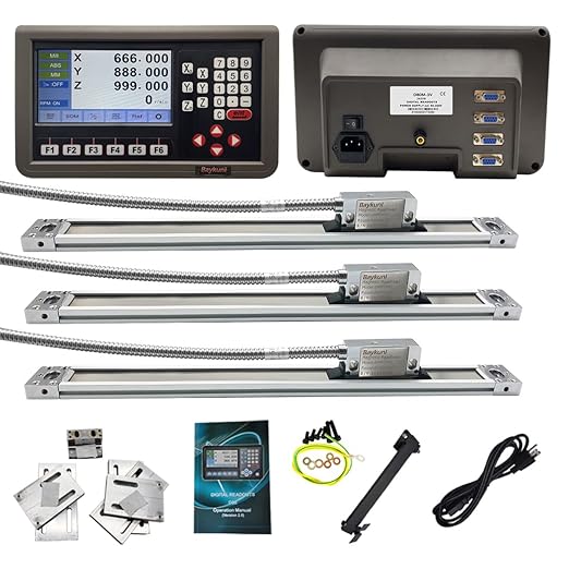 3 Axis Digital Readout DRO Display KIT 16" x 32" x 18" Travel Length High Accuracy IP67 5um 420mm+820mm+470mm Travel Magnetic Scale for Mill Milling Machine Tool RPM Function Included