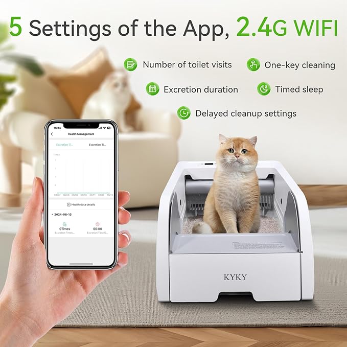 S6 Self Cleaning Litter Box, Upgraded Automatic Cat Litter Box Self Cleaning That Can Use Clumping Cat Litter, Open Design with Cats Taking to It Immediately, Anti Pinch and Odorless(Light Gray)