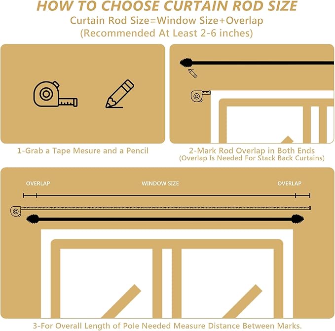 Gold Curtain Rods for Windows 66 to 120 Inches, 1 Inch Diameter Heavy Duty Single Curtain Rod, Adjustable Window Curtain Rod Drapery Rod with Decorative Finials
