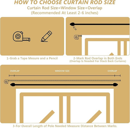 Gold Curtain Rods for Windows 66 to 120 Inches, 1 Inch Diameter Heavy Duty Single Curtain Rod, Adjustable Window Curtain Rod Drapery Rod with Decorative Finials