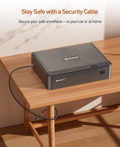 BILLCONCH Smart Gun Safe with Security Cable - Biometric Pistol Safe for Handgun 4 Ways Quick Access with Fingerprint/Keypad/Key/APP Lock, for Nightstand Bedside Home Car with LCD and Voice Guide