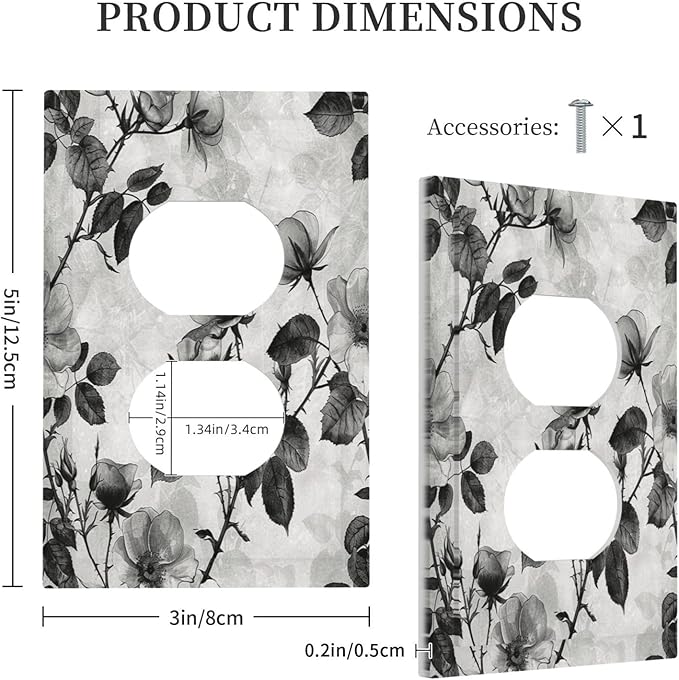 Outlet Covers Black Breezy Watercolor Garden Floral 1 Gang Duplex Wall Plate Decorative Switch Plates Electrical Receptacle Faceplate Light Switch Cover for Bedroom Home Decor