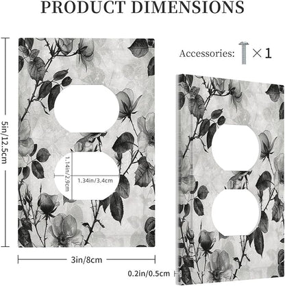 Outlet Covers Black Breezy Watercolor Garden Floral 1 Gang Duplex Wall Plate Decorative Switch Plates Electrical Receptacle Faceplate Light Switch Cover for Bedroom Home Decor