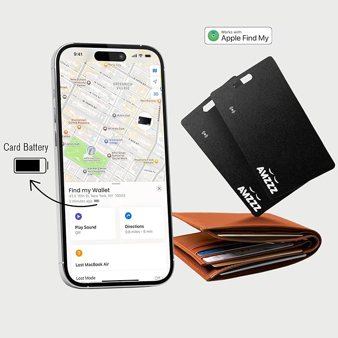 Pack of 2 Apple MFI Certified Airtag Tracker Card for Apple Find My, Rechargeable Card, Only 0.07in, Finder, Tracking Card with Keychain Hole, Item Locator for for Wallet, Keys, Bags, Gift