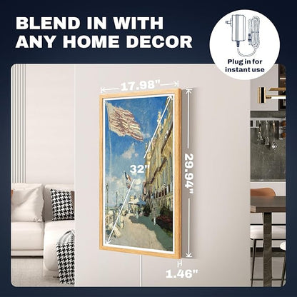 32 Inch FHD Extra Large Digital Picture Frame Touchscreen, 64GB FHD IPS WiFi Digital Photo Frame Remote, Share Photo/Video via Apps, Email, Auto-Rotate,Wood Pattern