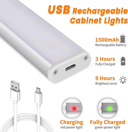 Wireless Motion Sensor Light Indoor, 80 LED Dimmable Closet Lights Rechargeable Under Cabinet Lighting, Magnetic Stick-on Under Counter Lights for Kitchen, Wardrobe, 3-Pack