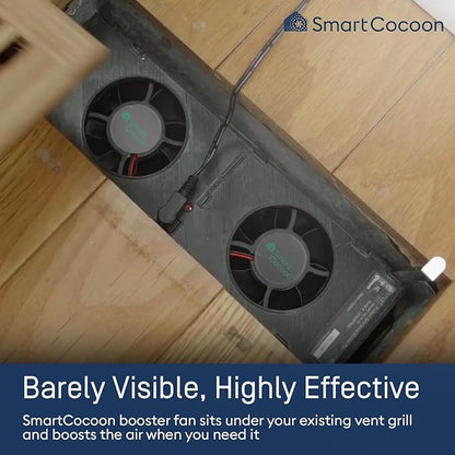 4X10 Register Booster Fan with Temperature & Humidity Sensor - Smart Dual Air Conditioner & Heater Floor Fan for Smart Home - Integrates with Ecobee & Nest Thermostats