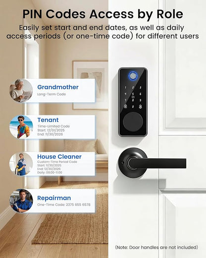 Smart Door Lock, Fingerprint Keyless Entry Deadbolt for Front Door App Control, Electronic Touchscreen Keypad, Auto Locking, IP54 Waterproof, Easy Install Digital Lock
