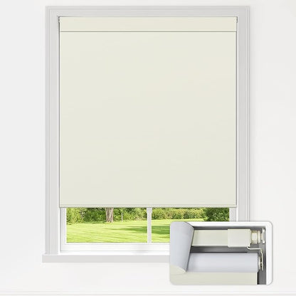 LazBlinds No Drill Blinds for Indoor Windows, Blackout Roller Shades, Cordless Window Blackout Blinds, Thermal Insulated Fabric UV Protection for Home and Office, 33" W x 72" H, Cream