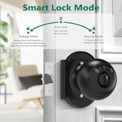 GeekTale Fingerprint Door Lock, Smart Lock with App, Biometric Door Lock, Thumbprint Door Knob, Smart Fingerprint Door Knob for Bedroom, Office, Apartment
