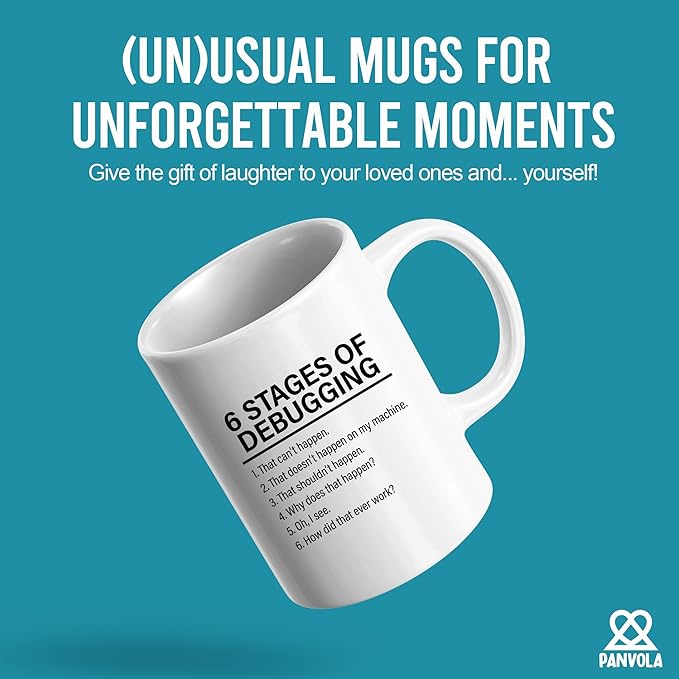 Panvola Stages Of Debugging Computer Programmer Gift Funny Programming Mug For Dad Husband Boyfriend Coworker From Wife Girlfriend Friends 11 oz White Coffee Cup