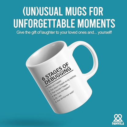 Panvola Stages Of Debugging Computer Programmer Gift Funny Programming Mug For Dad Husband Boyfriend Coworker From Wife Girlfriend Friends 11 oz White Coffee Cup