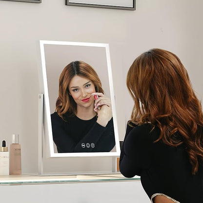 VANITII Vanity Mirror with Lights 12”x16” Hollywood Makeup Mirror with 10X Magnification and Free Rotation Dimmable 3 Color Modes Smart Touch LED Mirror