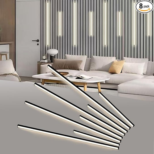 Besseto LED Wall Panel Lights Black,Wood Slat Wall Panel Strip Light,3000K Touchable Switch Dimmable LED Recessed Lighting for Living Room Bedroom Bathroom Stairs (Black-8PCS)