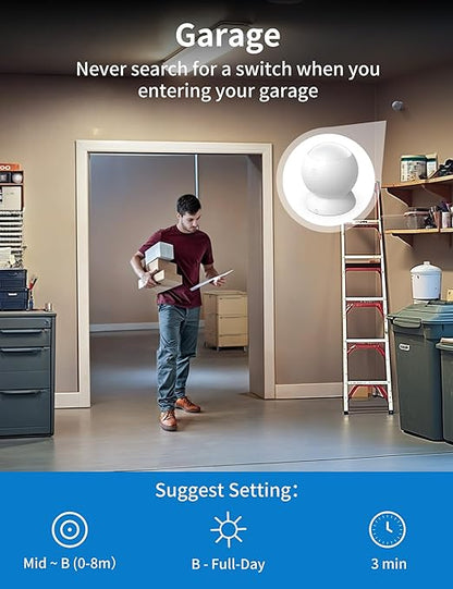 Wireless Motion Sensor Switch Kit with Split Sensor & Switch, PIR Motion Activated Power Switch with Timer, Indoor Motion Detector for Lights & Exhaust Fan (110V-120V) of Bathroom, Garage