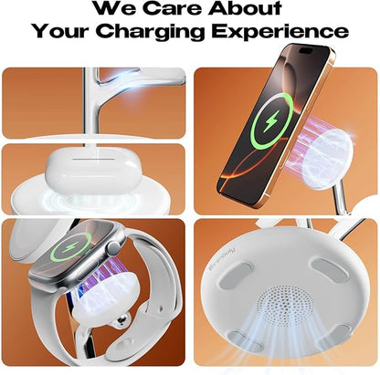 3 in 1 Wireless Charging Station for Multiple Devices Apple Magsafe Charger Stand, Fast Magnetic Mag-Safe Wireless Charger Dock for iPhone 16 15 14 13 12 Series Watch Airpods NigntStand Charging Dock