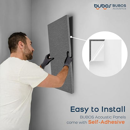 BUBOS 4 PCS Acoustic Panels,23.6''x11.8'' Fabric Soundproof Wall Panels,Self-adhesive Sound Absorbing Panels for Studios, Office, Home Theater,Fabric-Clad Grey