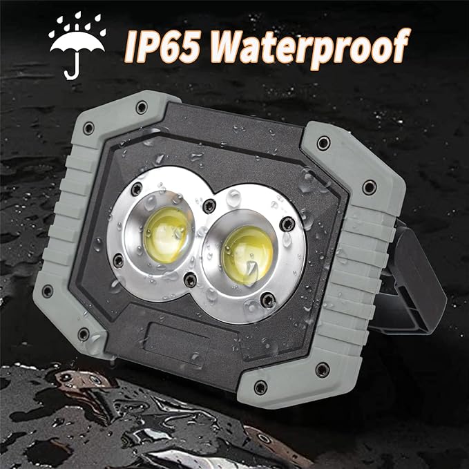 OTYTY LED Work Light 2-Pack, 30W 1500LM Portable Rechargeable Flood Lights with Magnetic Base, 4200mAh Battery for Outdoor, Camping, Hiking, Emergency, Car Repairing, Job Site Lighting (W839 Grey)