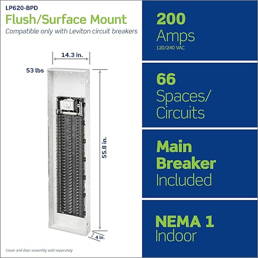Leviton 66 Space, 66 Circuit Indoor Load Center with 200 Amp Main Circuit Breaker, LP620-BPD