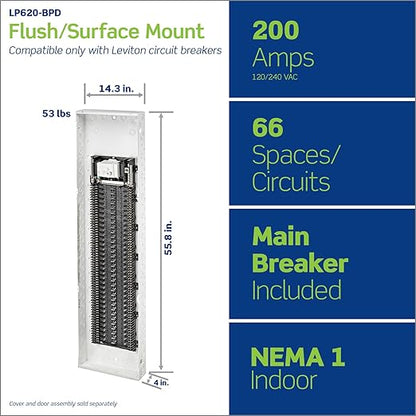 Leviton 66 Space, 66 Circuit Indoor Load Center with 200 Amp Main Circuit Breaker, LP620-BPD