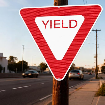 Yield Sign 30 × 30 Inch Engineer Grade Reflective Aluminum Waterproof Fade-Resistant Red Yield Safety Sign with Pre-Drilled Holes for Road Driveway Street