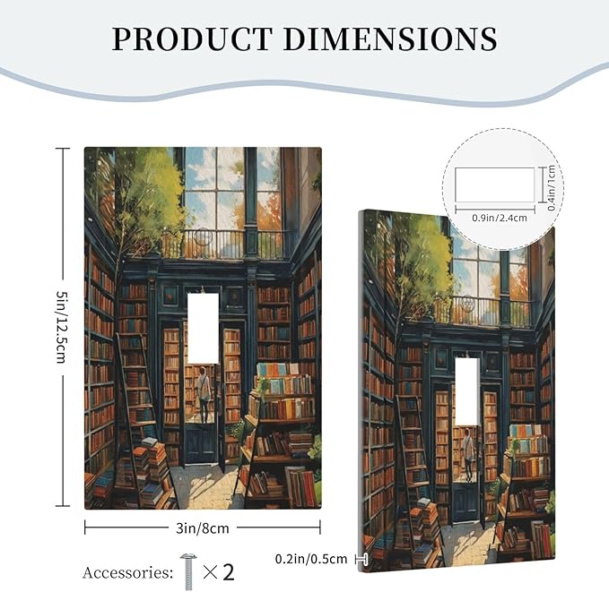 Library With A Lot Of Books Light Switch Covers 1 Gang Single Toggle Wall Plate Decorative Switchcover Electrical Switchplate for Country Living Decor
