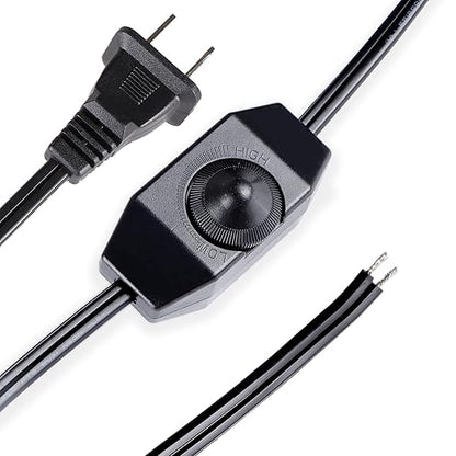 Dimmer Light Switch, 6FT Rotary Control for 120V 100W - Table Lamp Outdoor String Lights Dimmable Lights Dimming Thermostat Reptile - Black Pack of 1