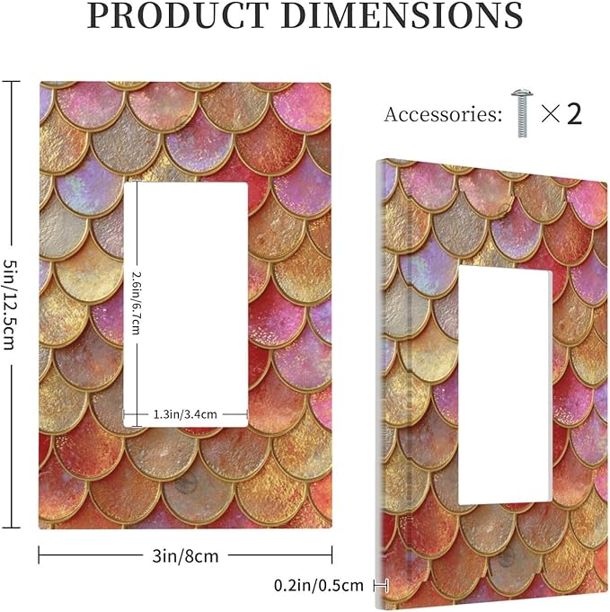 Mermaid Glitter Scale Rainbow Gold Fish Scales Decorative Outlet Covers 1 Gang Single Rocker Light Switch Cover Plate Wall Plates GFCI Faceplate for Bed Room Home Decor