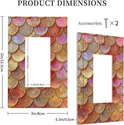 Mermaid Glitter Scale Rainbow Gold Fish Scales Decorative Outlet Covers 1 Gang Single Rocker Light Switch Cover Plate Wall Plates GFCI Faceplate for Bed Room Home Decor