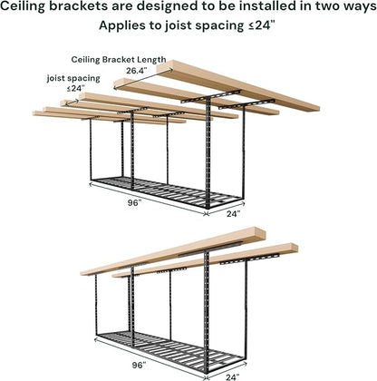 SunsGrove 2x8 Garage Storage Overhead Rack Organization, Adjustable Ceiling Mounted Storage Racks, 800LBS Weight Capacity, 22"-40" Ceiling Dropdown, 2 Pcs, Hammertone Black