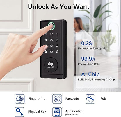 Smart Door Lock, Keyless Entry Deadbolt with Fingerprint, Biometric Electronic Door Lock with Keypad & App Control, Easy Installation for Front Door, Home, Office