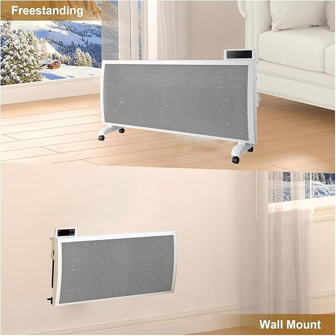 Infrared Space Heater: 1500W Portable Stand or Wall Mount Smart Electric Heater for Indoor Use Remote Control Bedroom & Office