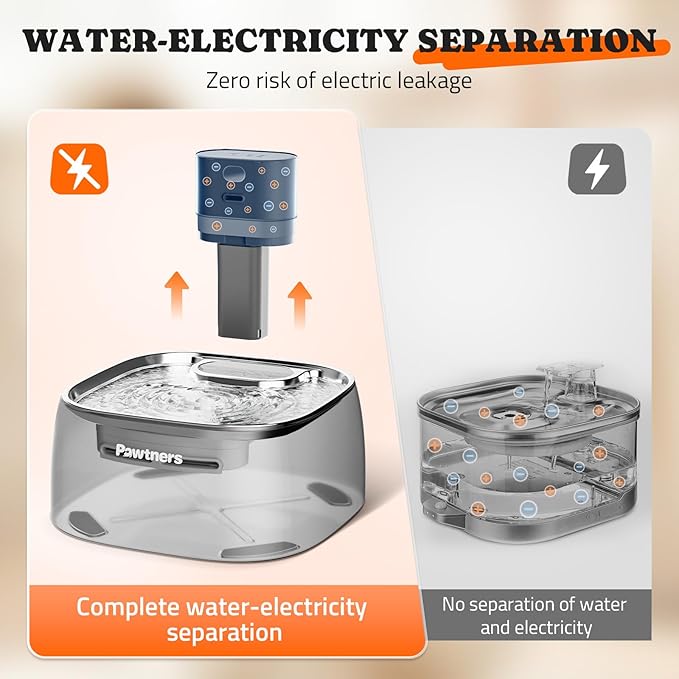 Cat Water Fountain Stainless Steel, Automatic Cordless Cats and Dogs Water Dispenser 108oz/3.2L, Battery Operated Pumpless Pet Fountain with Smart Indicator & 150° Wide-Angle Motion Sensor