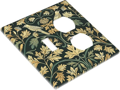 Wallplates William Morris Vintage Botanical Birds Golden Green Leaves 1 Toggle 1 Duplex Switch Plate Electrical GFCI Faceplate Decorative Light Switch Covers for Bedroom Home Decor