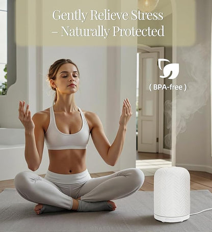 Essential Oil Diffuser – 2.4MHz Ultrasonic Aromatherapy Diffuser, Health Night Light, Timer & Auto Shut-Off, BPA-Free, 120ml Ceramic Oil Diffuser for Bedroom, Office, Spa, Yoga